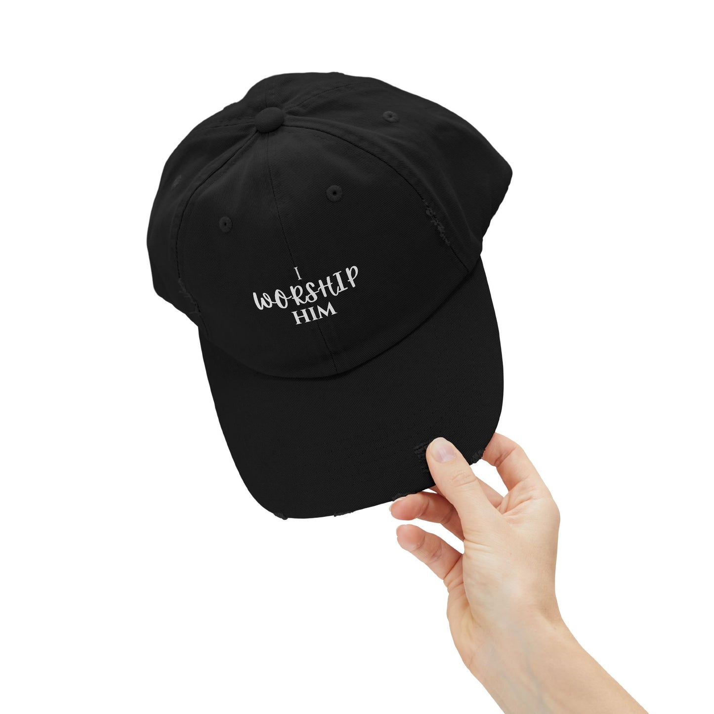 I Worship Him Unisex Distressed Cap