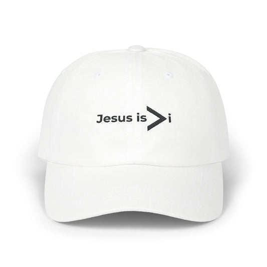 Jesus Is Greater Than I Dad Cap White