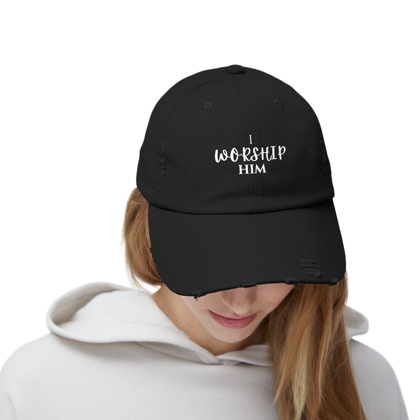 I Worship Him Unisex Distressed Cap