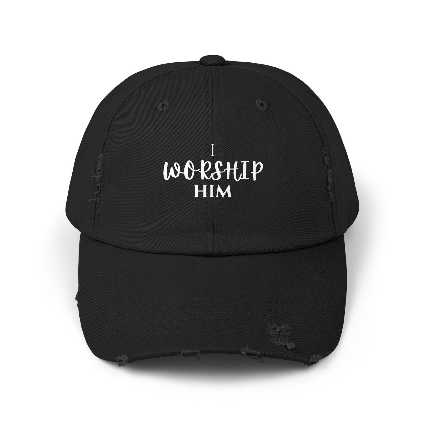 I Worship Him Unisex Distressed Cap