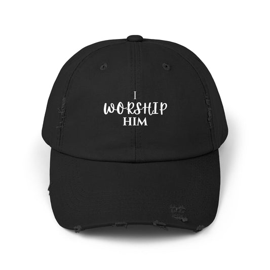 I Worship Him Unisex Distressed Cap