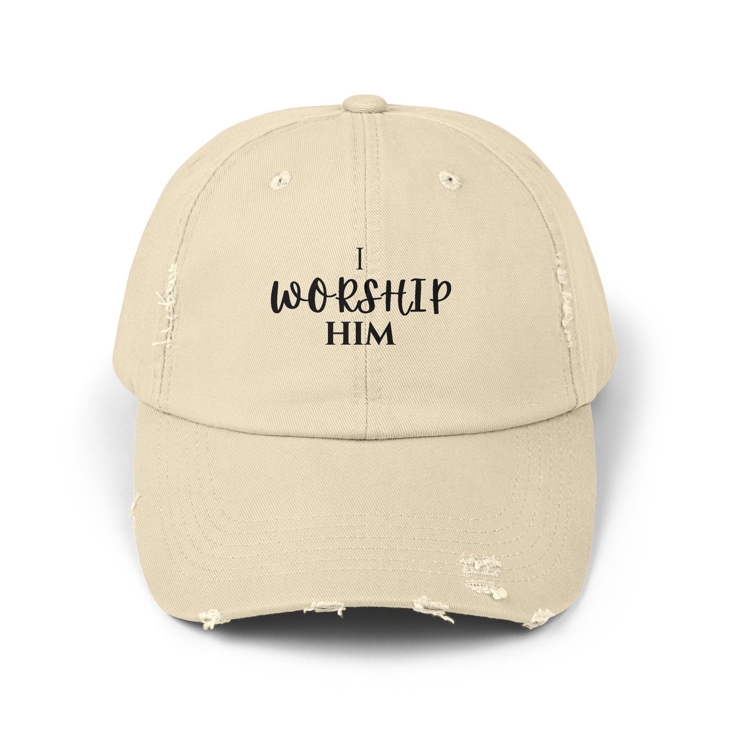 I Worship Him Unisex Distressed Cap