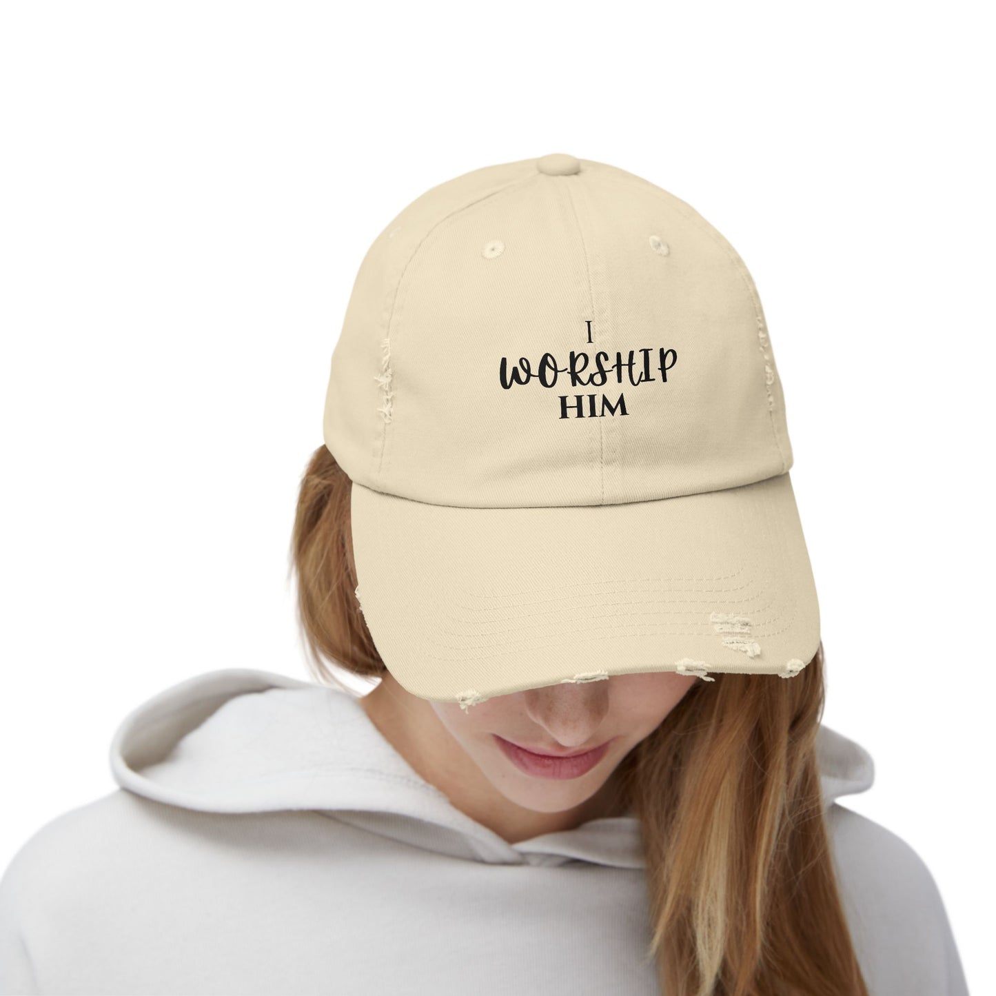 I Worship Him Unisex Distressed Cap