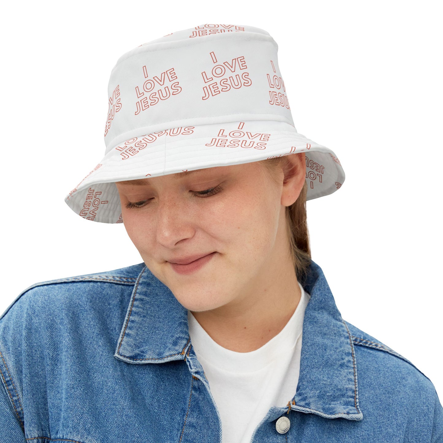 I Love Jesus Red Bucket Hat (AOP)